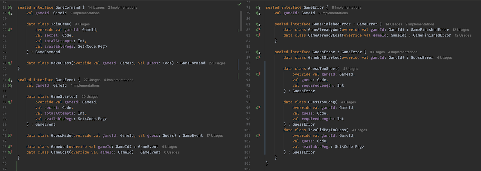 Mastermind game implemented with event sourcing